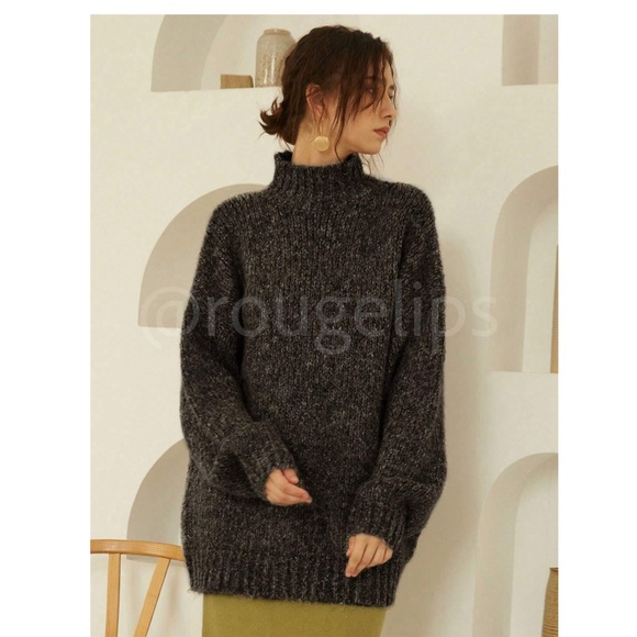 Black Knit Oversized Pullover Turtleneck Sweater - Picture 2 of 9